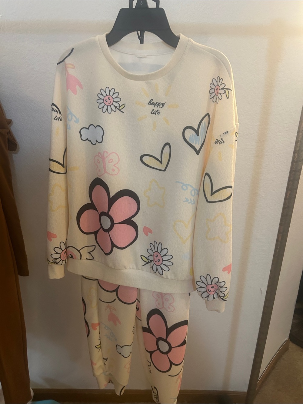 Kids Cream Floral & Heart Pajama Set - Cozy Sleepwear